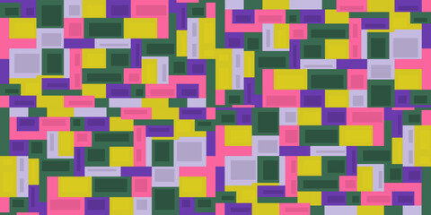 Multicolored rectangular patches in an abstract symmetrical pattern. For prints, decoration, textile, digital.