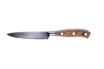 kitchen knife with a wooden handle on a white background.