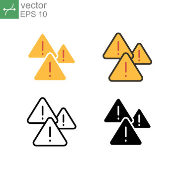 Warning attention sign with exclamation symbol in triangle badge for beware. Web button, Hazard caution. Alerts, exclamation, group, warning icon. Vector illustration Design, white background EPS10