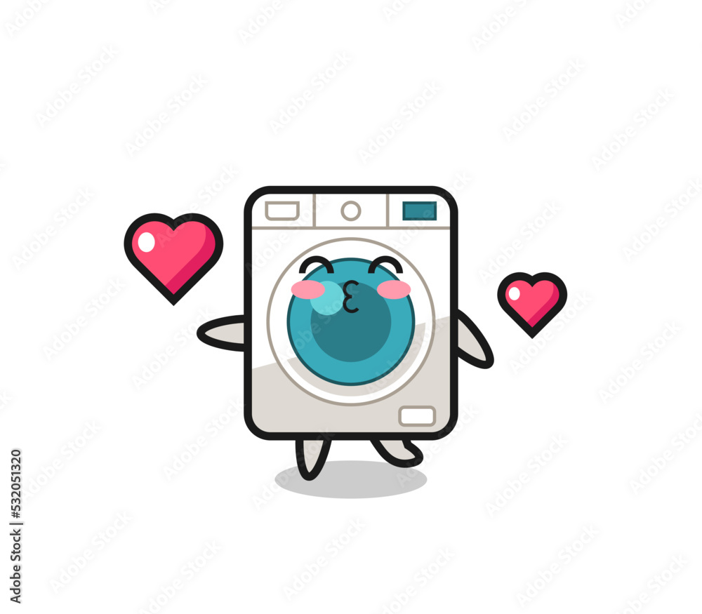 Wall mural washing machine character cartoon with kissing gesture