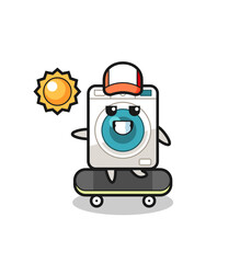 washing machine character illustration ride a skateboard