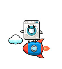 washing machine mascot character riding a rocket