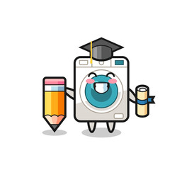 washing machine illustration cartoon is graduation with a giant pencil