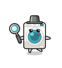 washing machine cartoon character searching with a magnifying glass