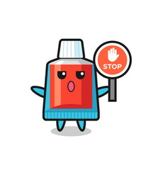 toothpaste character illustration holding a stop sign