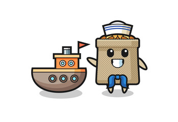 Character mascot of wheat sack as a sailor man