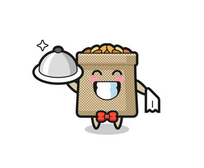 Character mascot of wheat sack as a waiters