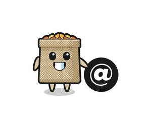 Cartoon Illustration of wheat sack standing beside the At symbol