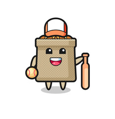 Cartoon character of wheat sack as a baseball player