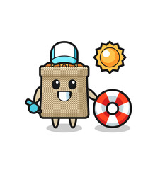 Cartoon mascot of wheat sack as a beach guard