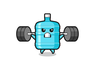 gallon water bottle mascot cartoon with a barbell