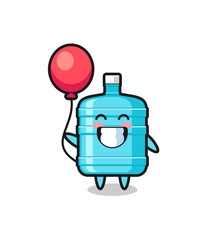 gallon water bottle mascot illustration is playing balloon
