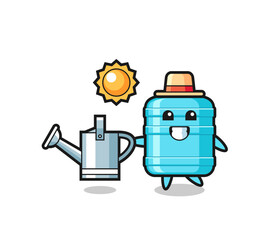 Cartoon character of gallon water bottle holding watering can