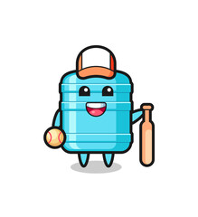 Cartoon character of gallon water bottle as a baseball player