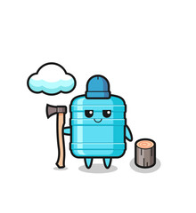 Character cartoon of gallon water bottle as a woodcutter