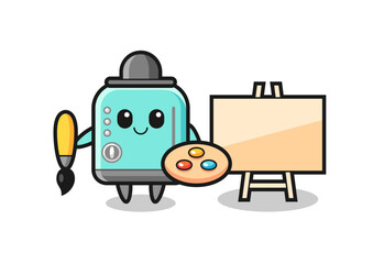 Illustration of toaster mascot as a painter