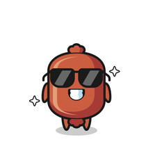 Cartoon mascot of sausage with cool gesture