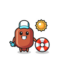 Cartoon mascot of sausage as a beach guard
