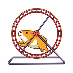 Cute Hamster Running On The Whells Cartoon, Animal Icon Concept. Flat Cartoon Style. Suitable for Web Landing Page, Banner, Flyer, Sticker, Card