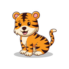 Obraz na płótnie Canvas Cute Tiger Sitting Cartoon. Animal Icon Concept. Flat Cartoon Style. Suitable for Web Landing Page, Banner, Flyer, Sticker, Card