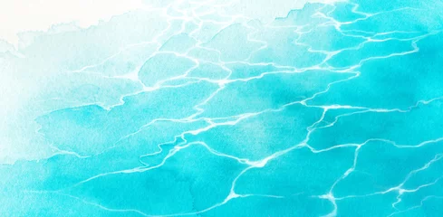 Fotobehang 水色の水面の風景イラスト　透明水彩の背景イラスト　ターコイズブルー © gelatin