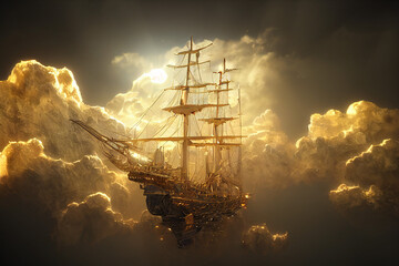 金色の船の出航 - obrazy, fototapety, plakaty