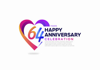 64 years anniversary celebration icon logo colorful with love shape