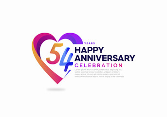 54 years anniversary celebration icon logo colorful with love shape