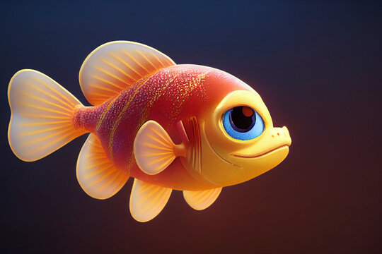 Cute Cartoon Goldfish, Illustrated Fish