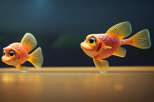 Cute Cartoon Goldfish, Illustrated Fish