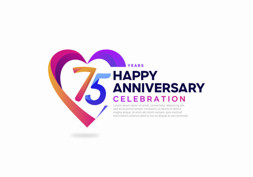 75 years anniversary celebration icon logo colorful with love shape