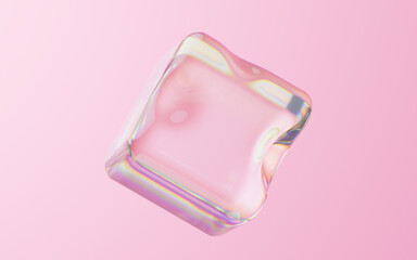 Soft cube with pink background, 3d rendering.