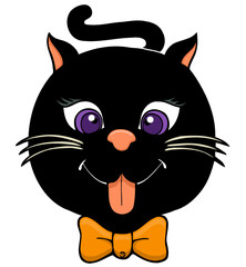 cartoon of a black cat face with bow tie