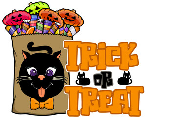 trick or treat with candy sack and black ca