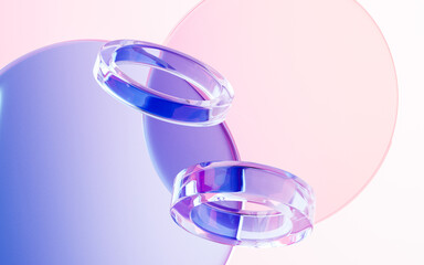 Transparent glass with gradient colors, 3d rendering.