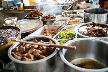 Duck noodle stree food with seam boiled water traditional asian food