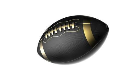 Black-Gold American football standard ball under white background. 3D illustration. 3D high quality rendering. 3D CG. PNG format.