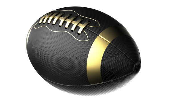 Black-Gold American football standard ball under white background. 3D illustration. 3D high quality rendering. 3D CG. PNG format.