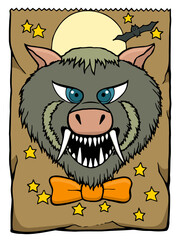cartoon warthog on brown paper bag