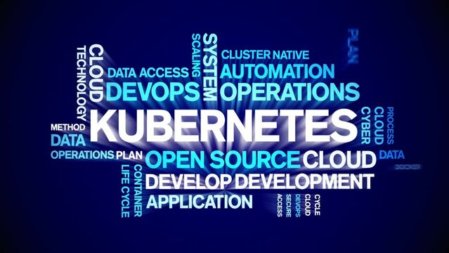 Kubernetes animated tag word cloud;text design animation kinetic typography seamless loop.