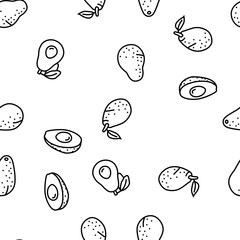 avocado food green half vector seamless pattern thin line illustration