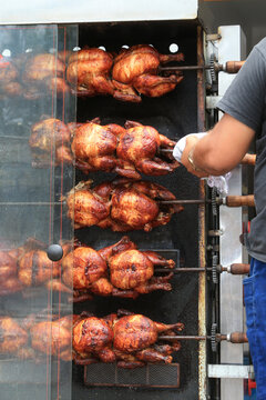 salvador, bahia, brazil - september 17, 2022: Roast chicken at a street restaurant in Salvador city.