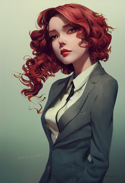 Beautiful Office Woman With Red Hair Illustration