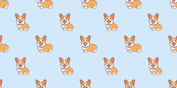 Cute corgi dog cartoon seamless pattern, vector illustration
