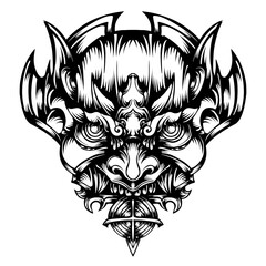 Oni mask tribal tattoo illustration vector