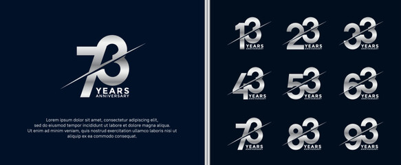 set of anniversary logotype silver color on dark blue background for celebration moment