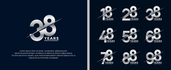 set of anniversary logotype silver color on dark blue background for celebration moment