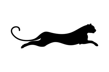 Silhouette of the Jumping Wild Cat; Tiger, Leopard, Panther, Cheetah, Jaguar and Big Cat Family, for Logo, Pictogram, Website, or Graphic Design Element. Vector Illustration