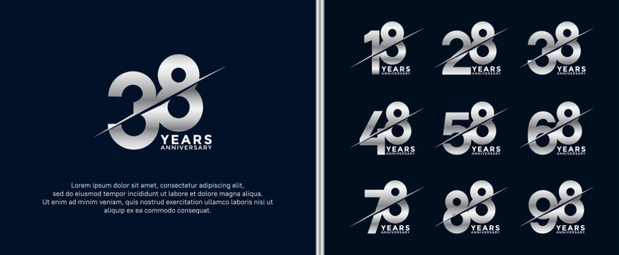 set of anniversary logotype silver color on dark blue background for celebration moment