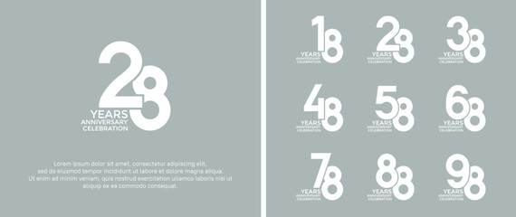 set of anniversary logotype white color on soft background for celebration moment